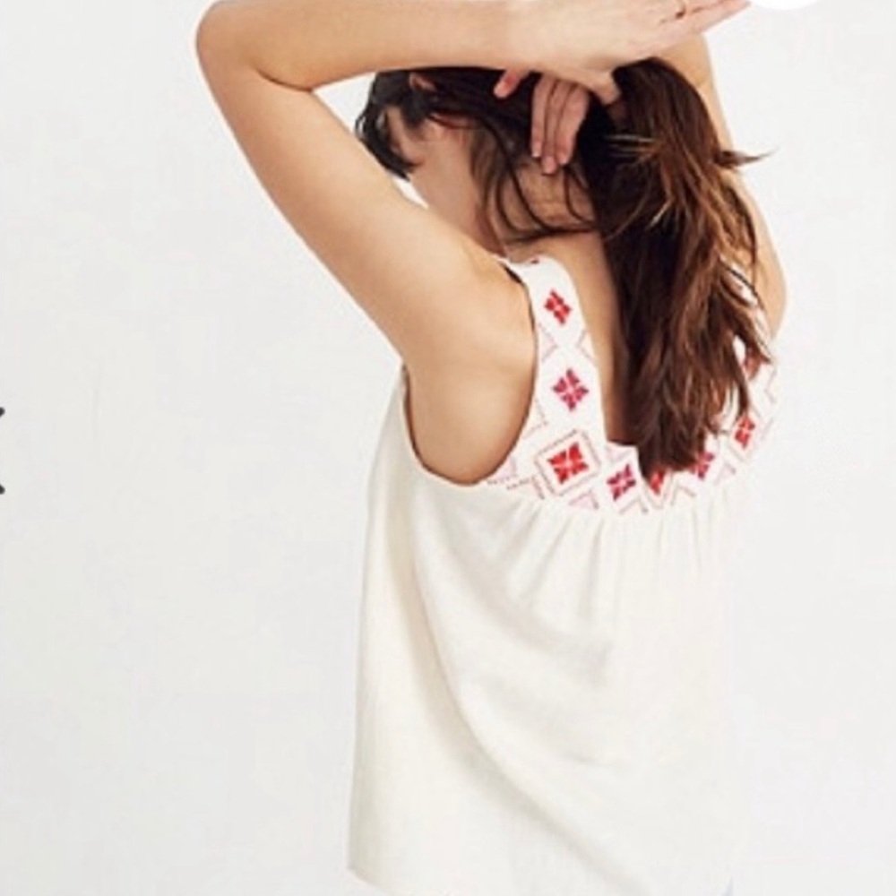 Madewell Embroidered Sleeveless Top - Cream and Red - Picture 3 of 16